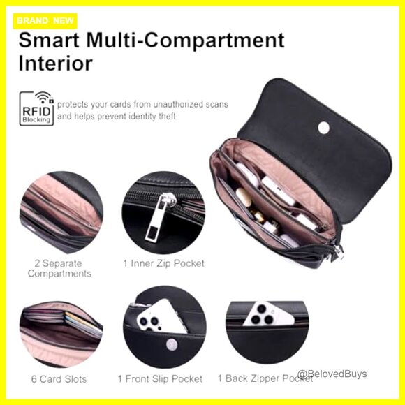 Vegan Leather Crossbody Bag with RFID Blocking, Adjustable Straps, Compact Size